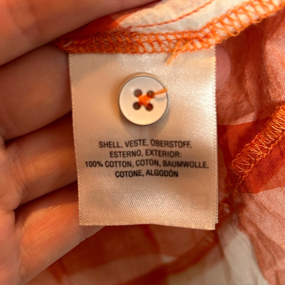 Anthropologie Maeve Orange and White Checkered Button-Up Blouse - Picture 3 of 4